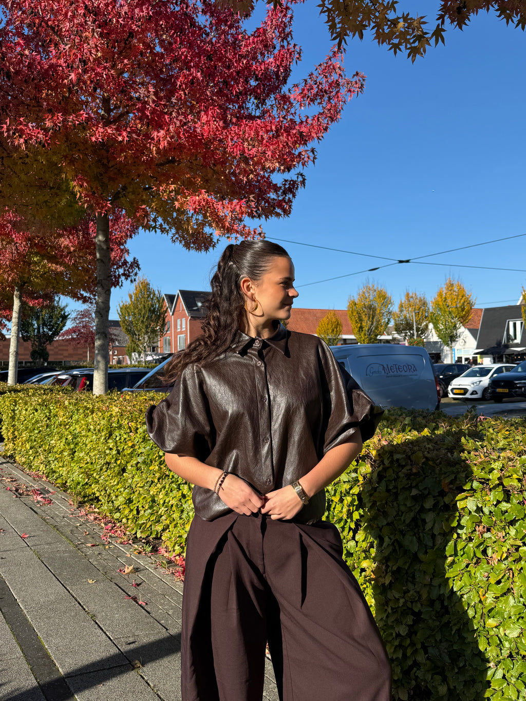 Ballon blouse leatherlook