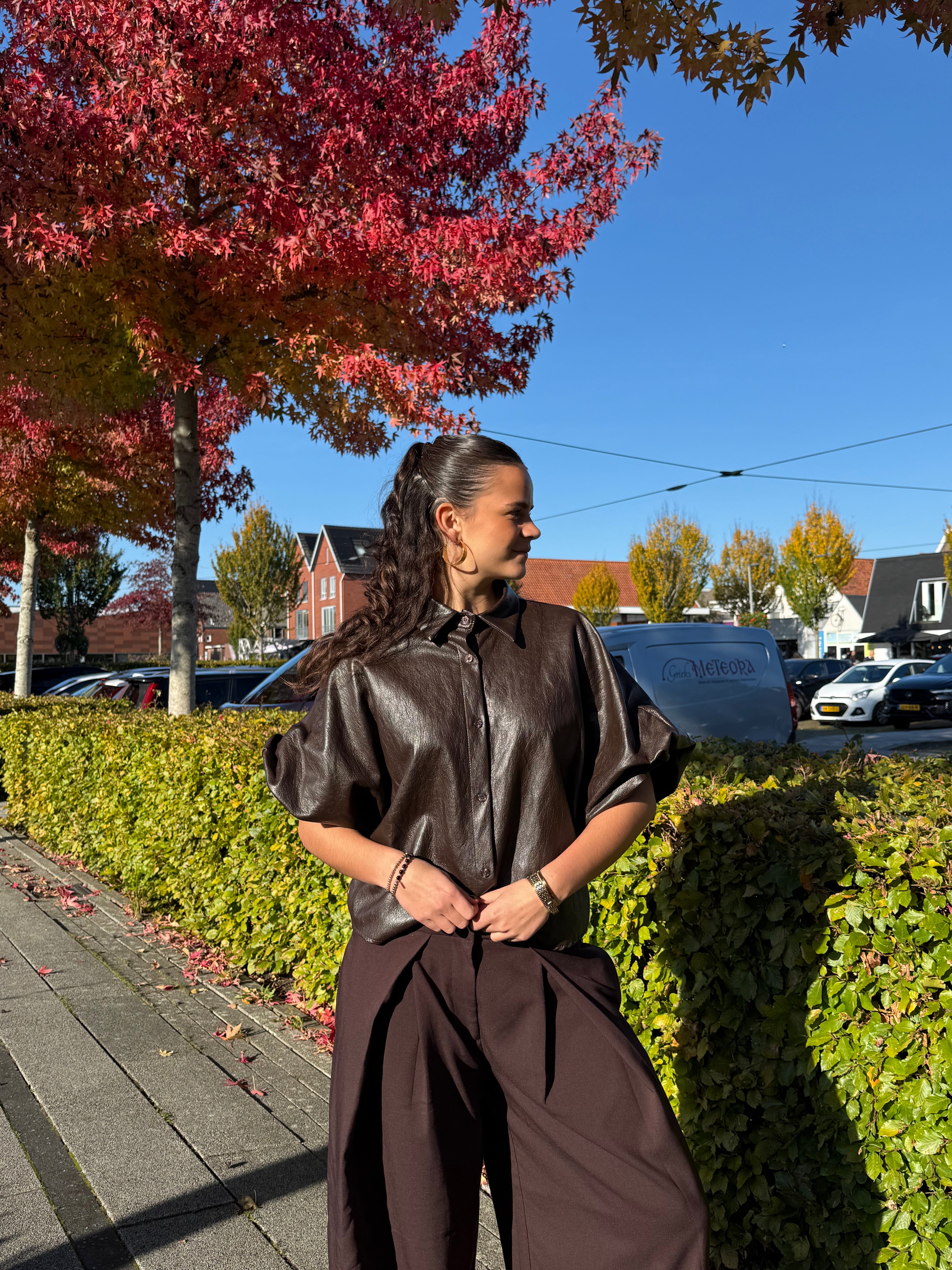 Ballon blouse leatherlook