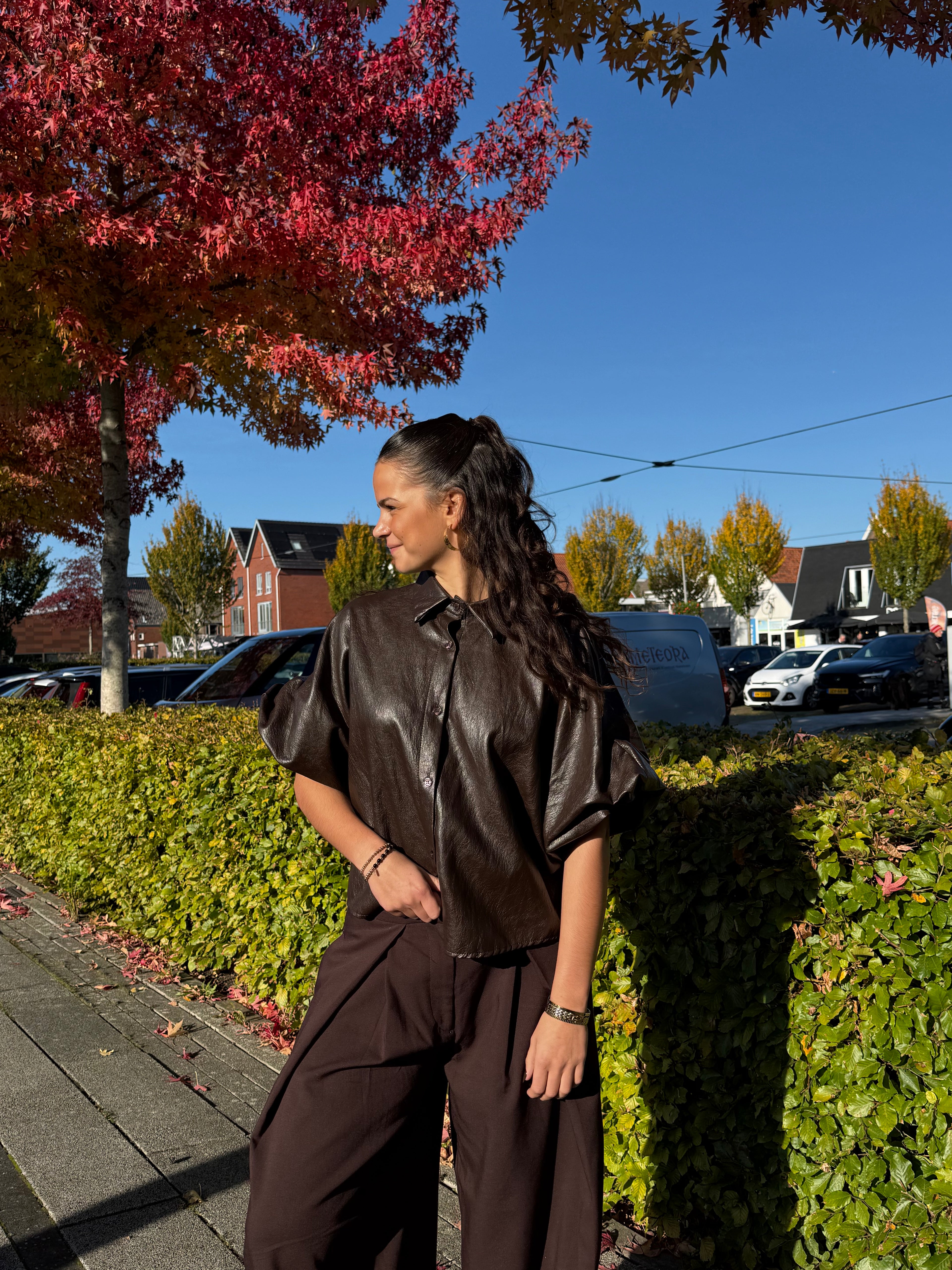 Ballon blouse leatherlook