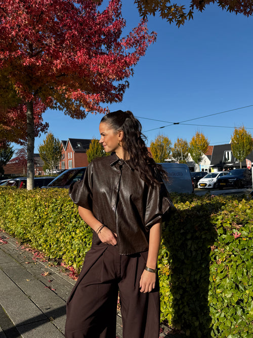 Ballon blouse leatherlook