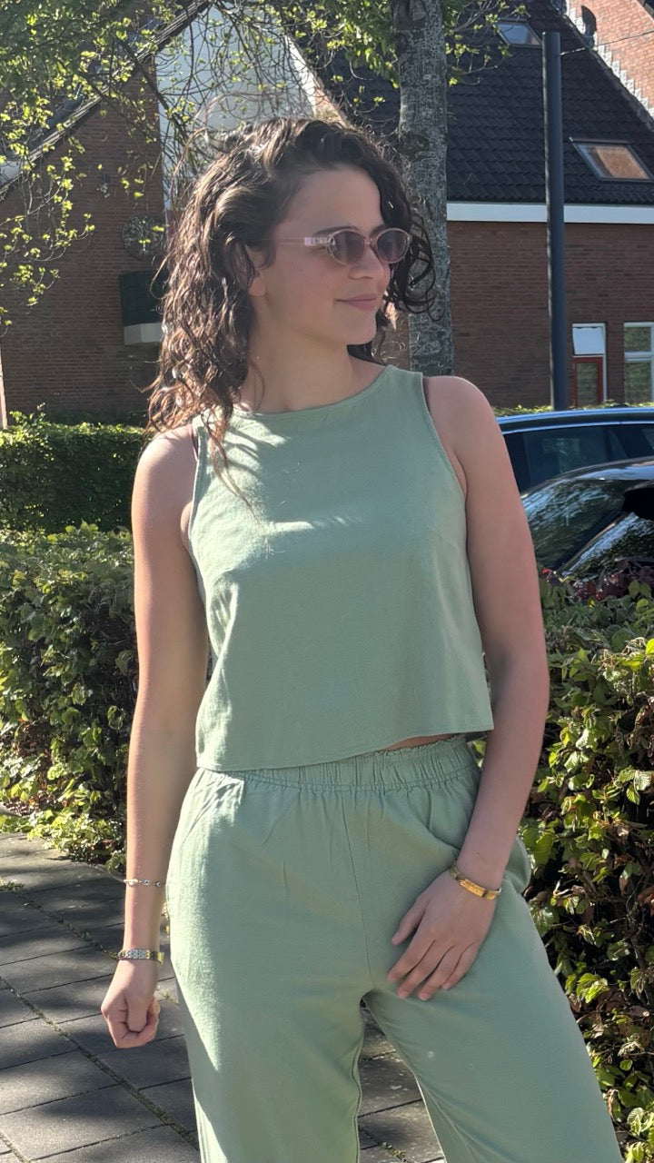 Linnenmix top groen