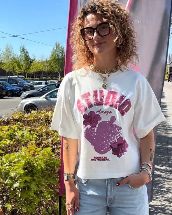 Boxy t-shirt met opdruk