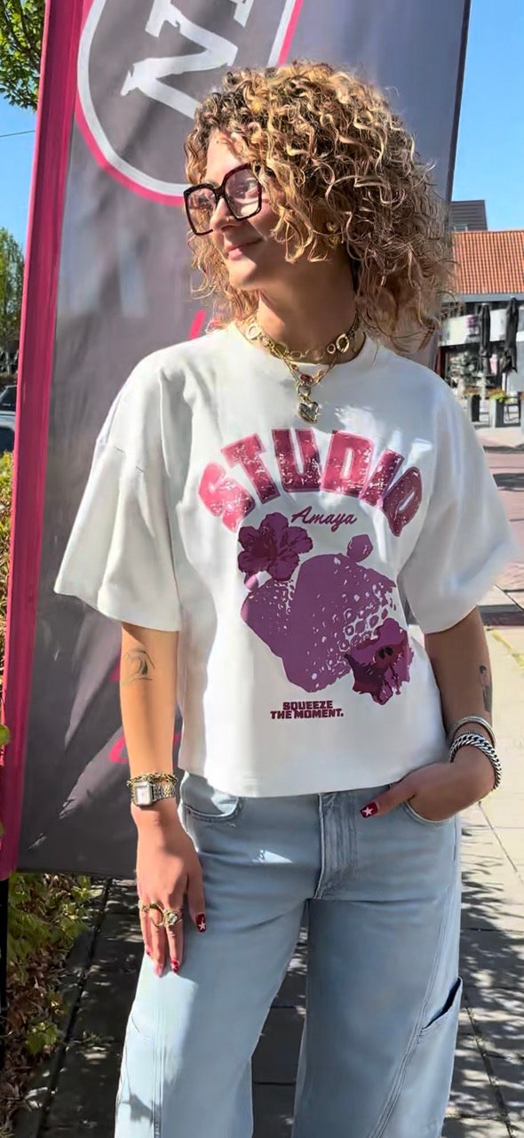 Boxy t-shirt met opdruk