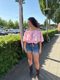 Denim short met omslag