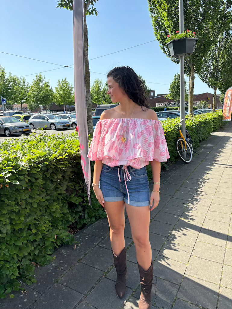 Denim short met omslag