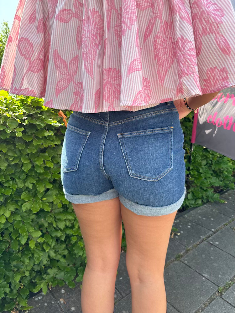 Denim short met omslag
