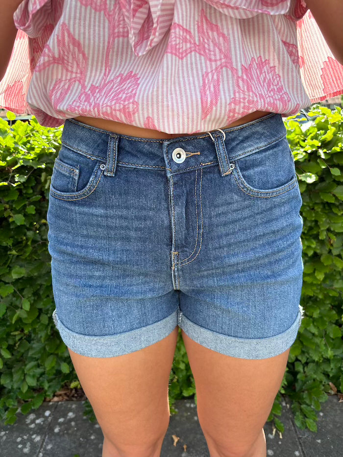 Denim short met omslag