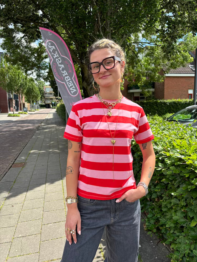 Streepshirt rood roze