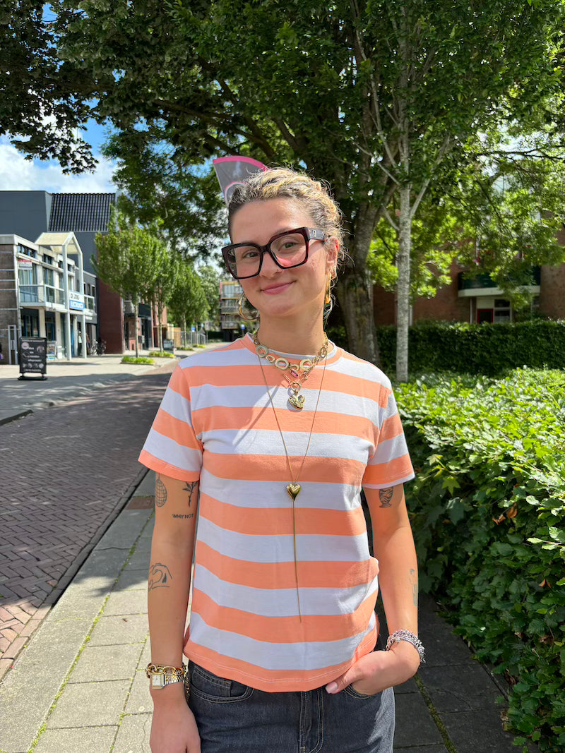 Streepshirt lila oranje