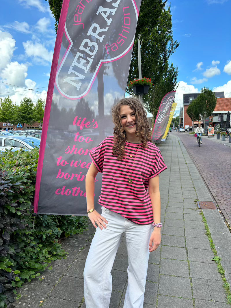 Streep shirt roze/bruin