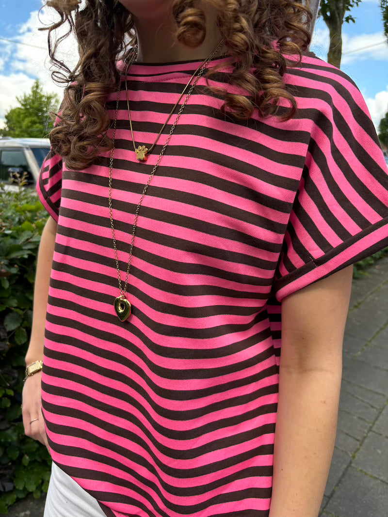 Streep shirt roze/bruin
