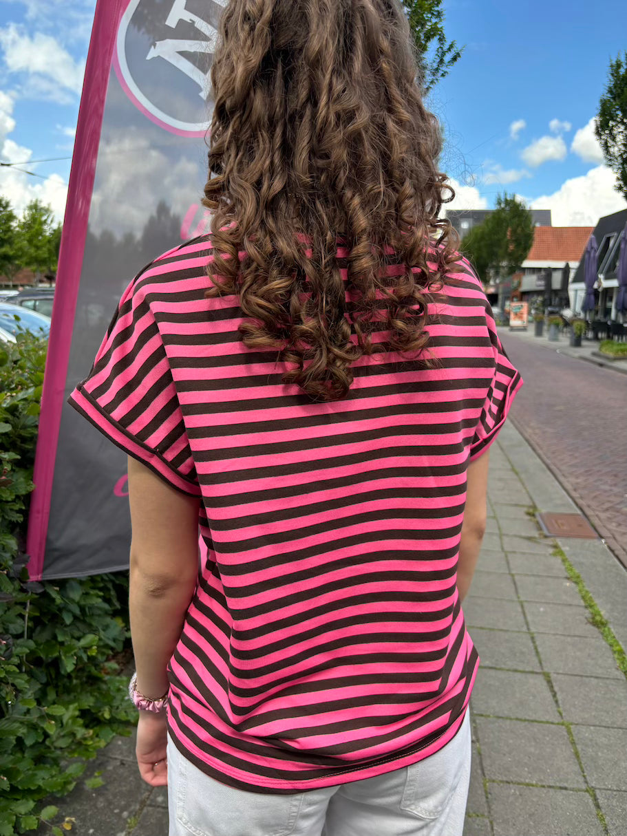 Streep shirt roze/bruin
