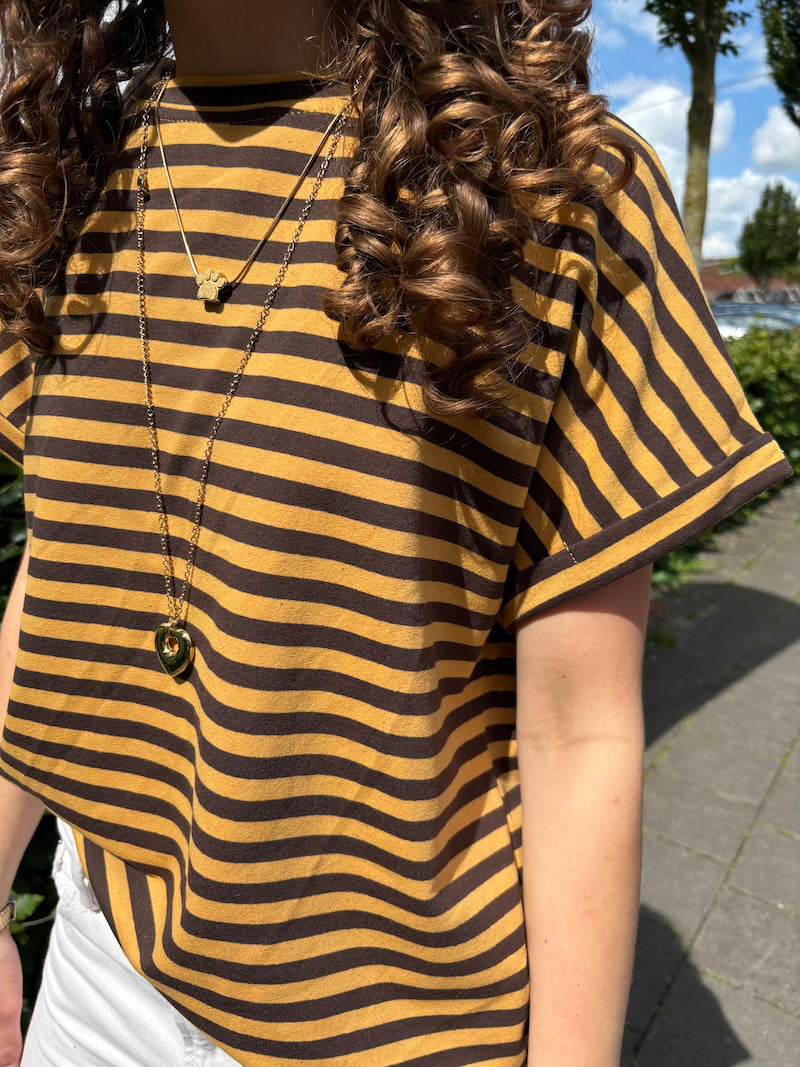 Streep shirt bruin/mosterd