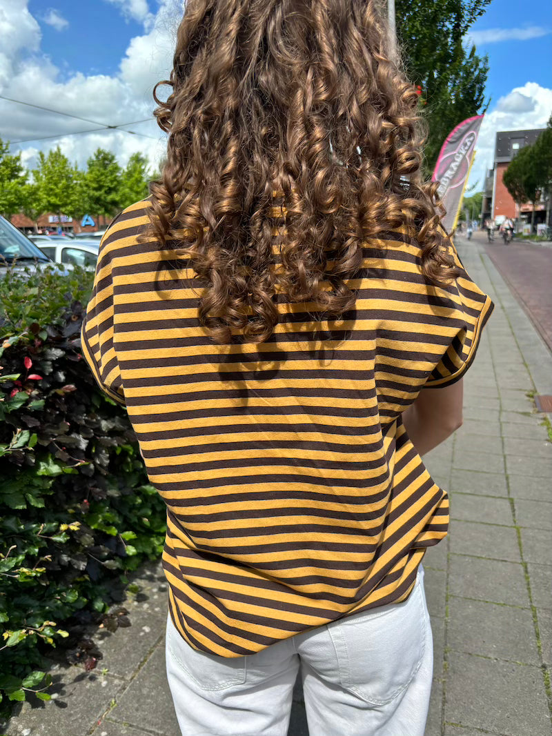 Streep shirt bruin/mosterd