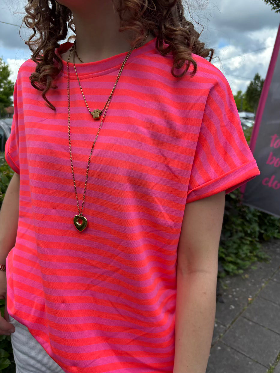 Streep shirt oranje/roze