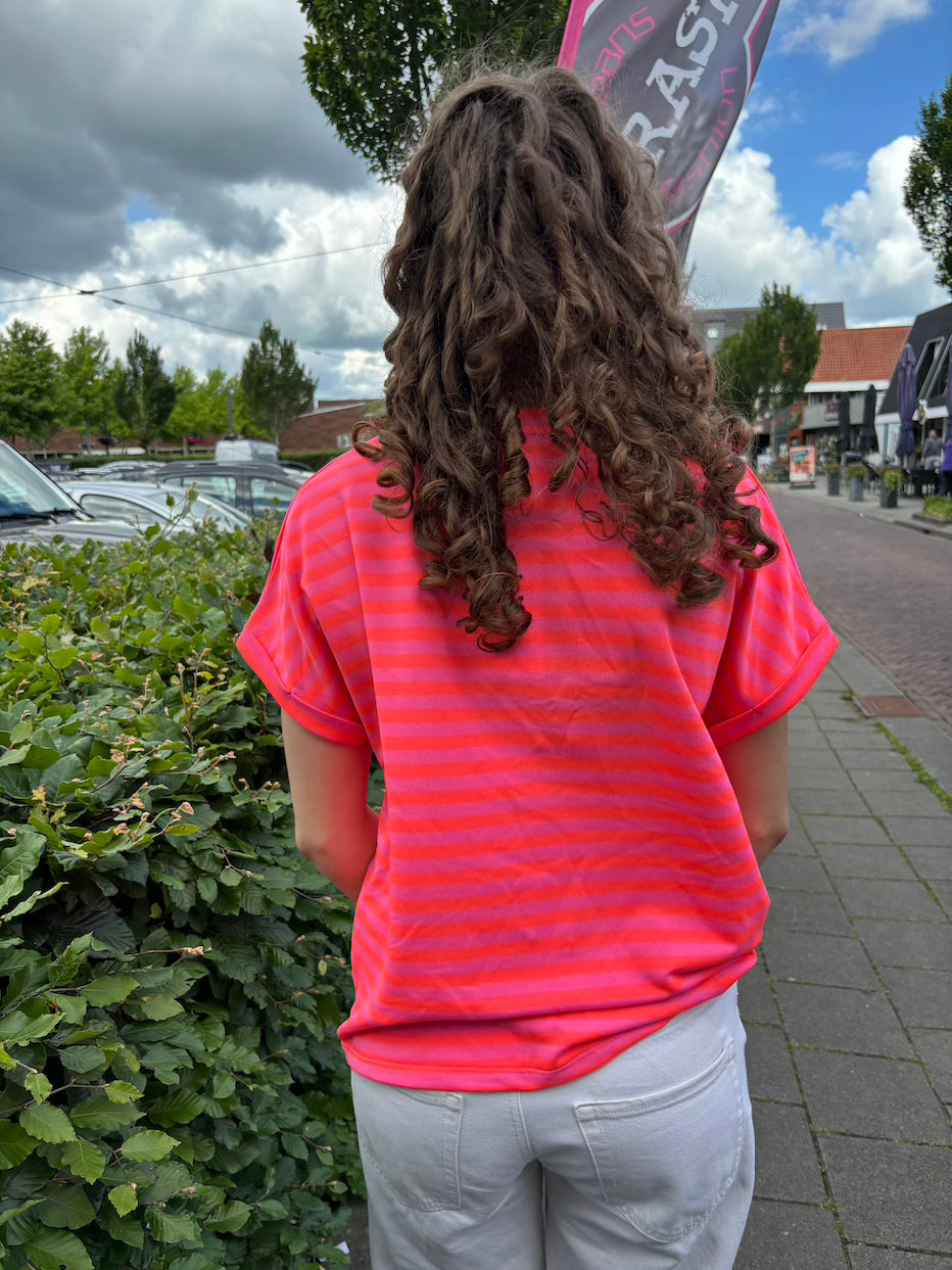 Streep shirt oranje/roze