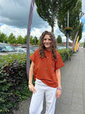Streep shirt oranje/ bruin