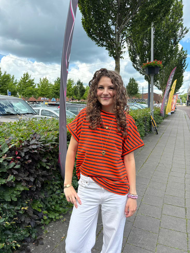 Streep shirt oranje/ bruin