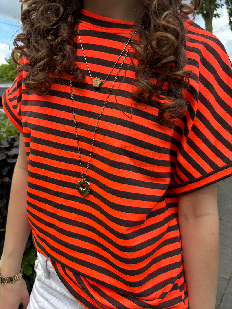 Streep shirt oranje/ bruin