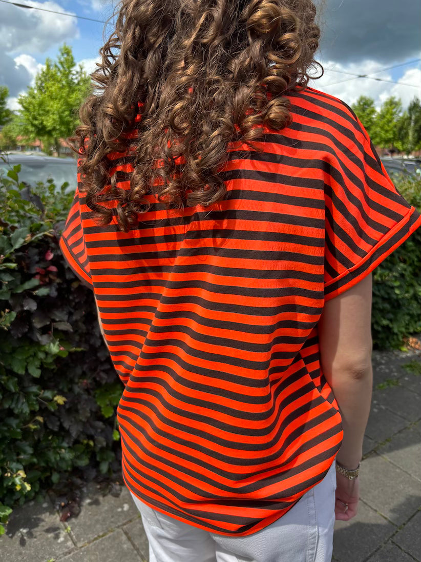 Streep shirt oranje/ bruin