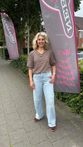 Top Streep V-hals bruin/beige