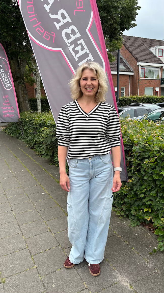 Top Streep V-hals zwart/wit