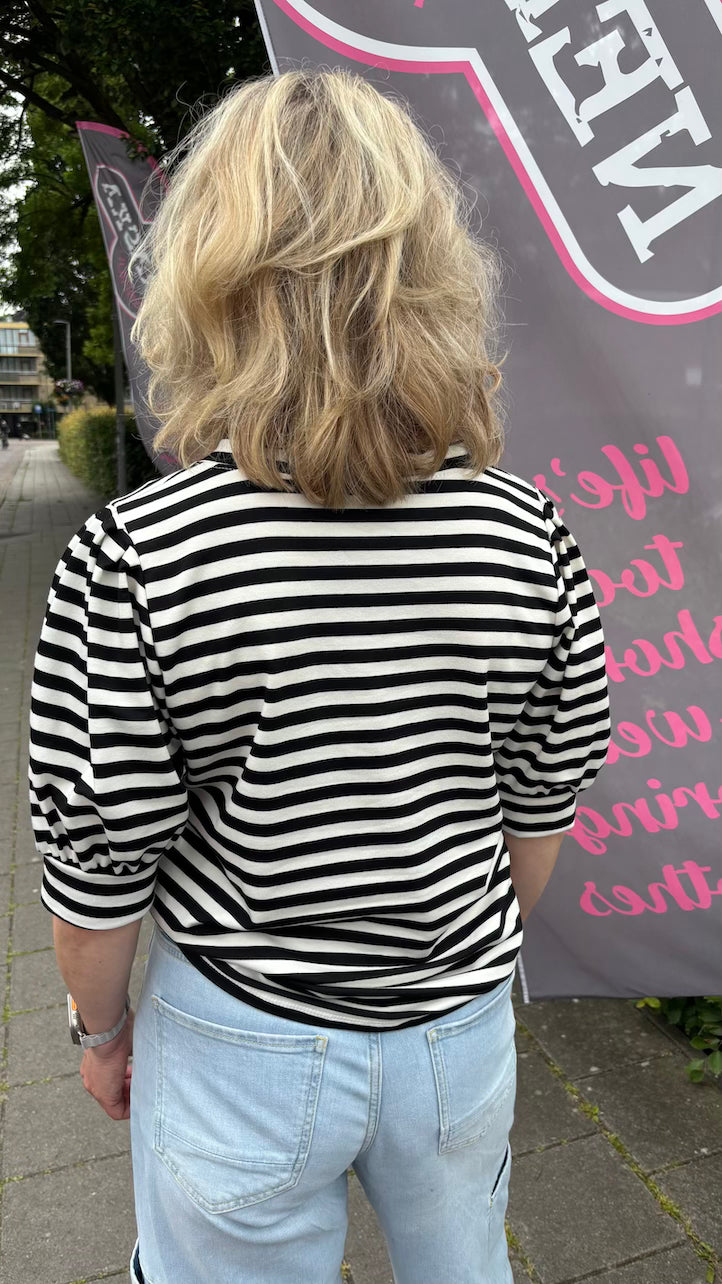 Top Streep V-hals zwart/wit