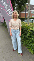 Top Streep V-hals beige/creme