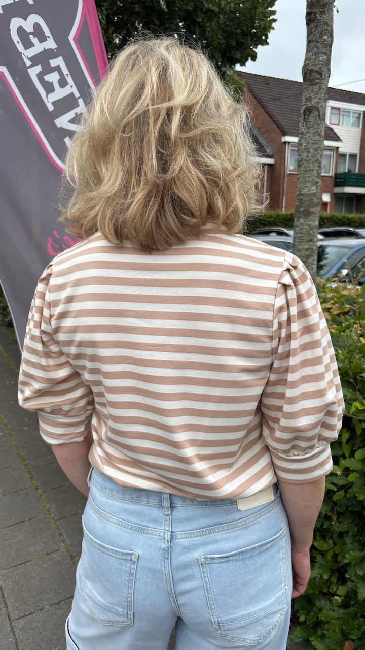 Top Streep V-hals beige/creme