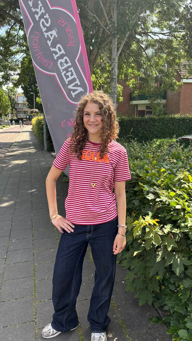 Streep shirt "soleil" rood/roze