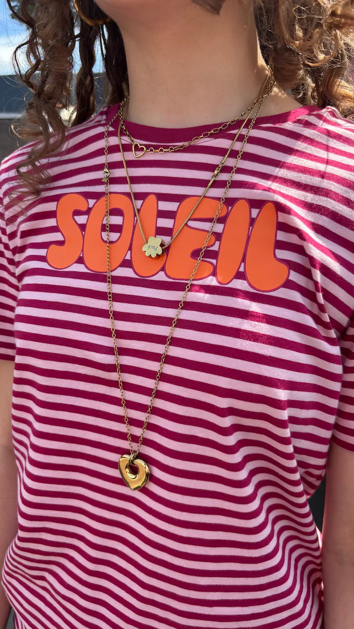 Streep shirt "soleil" rood/roze