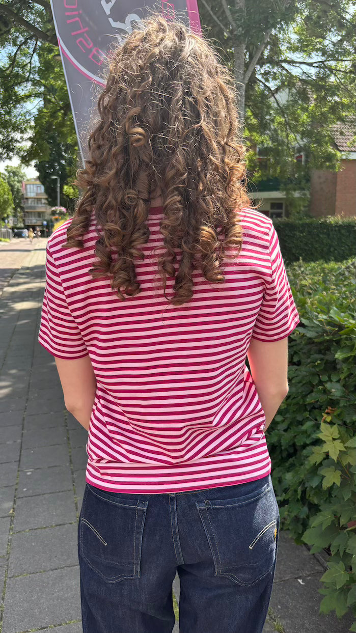 Streep shirt "soleil" rood/roze