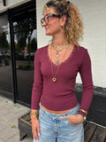 V-neck shirt met kanten hals rood