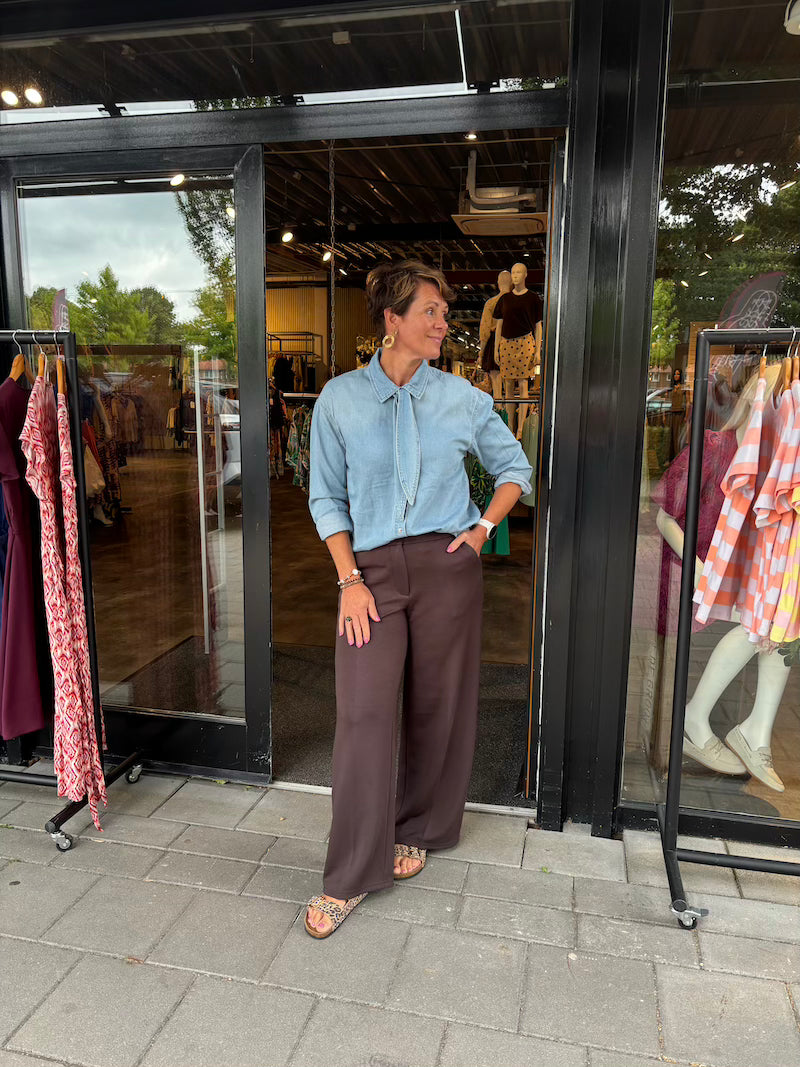 Denim blouse met strik