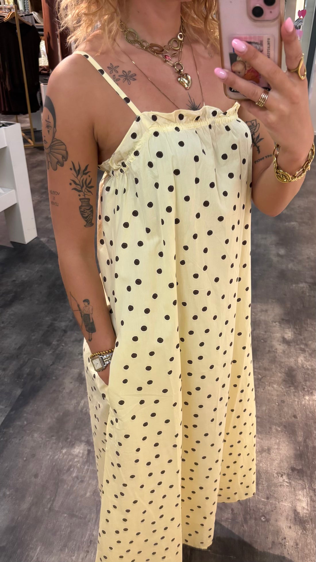 Lange polkadot jurk