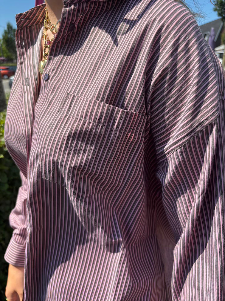 Streep blouse bruin/roze