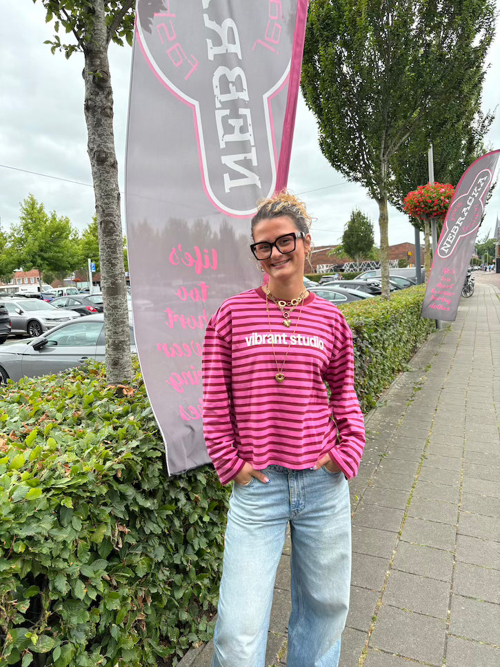 Longsleeve streep roze/rood