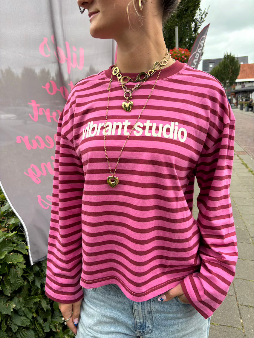 Longsleeve streep roze/rood