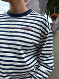 Longsleeve streep wit/blauw