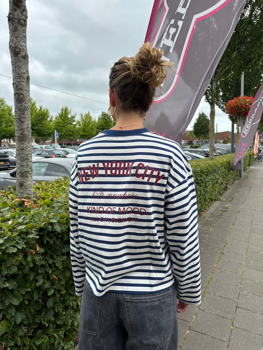 Longsleeve streep wit/blauw