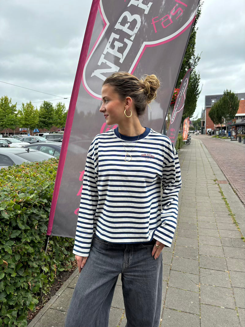 Longsleeve streep wit/blauw