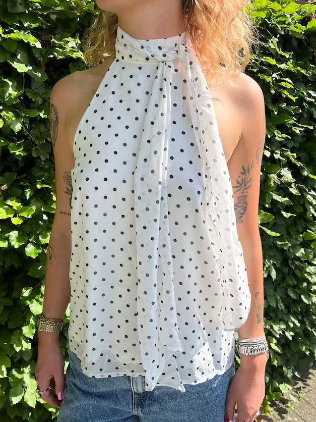 Polkadot haltertop wit