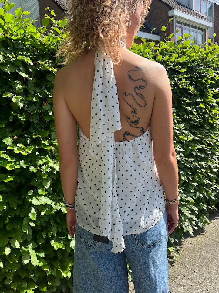 Polkadot haltertop wit