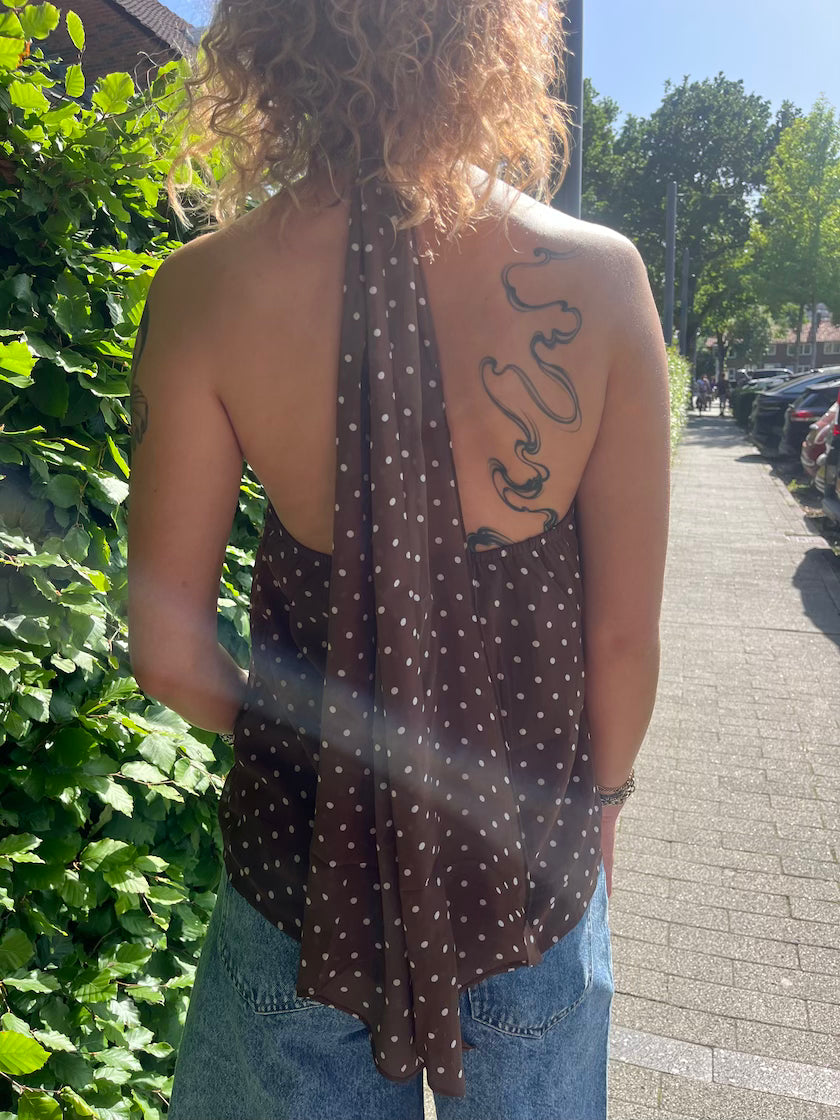 Polkadot haltertop bruin