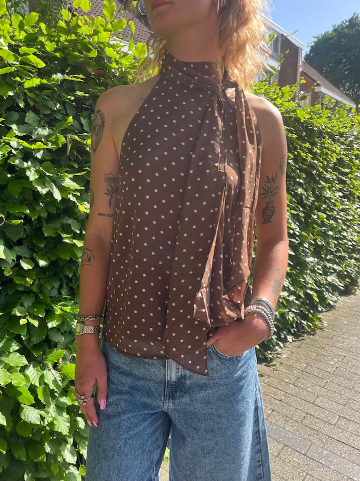 Polkadot haltertop bruin