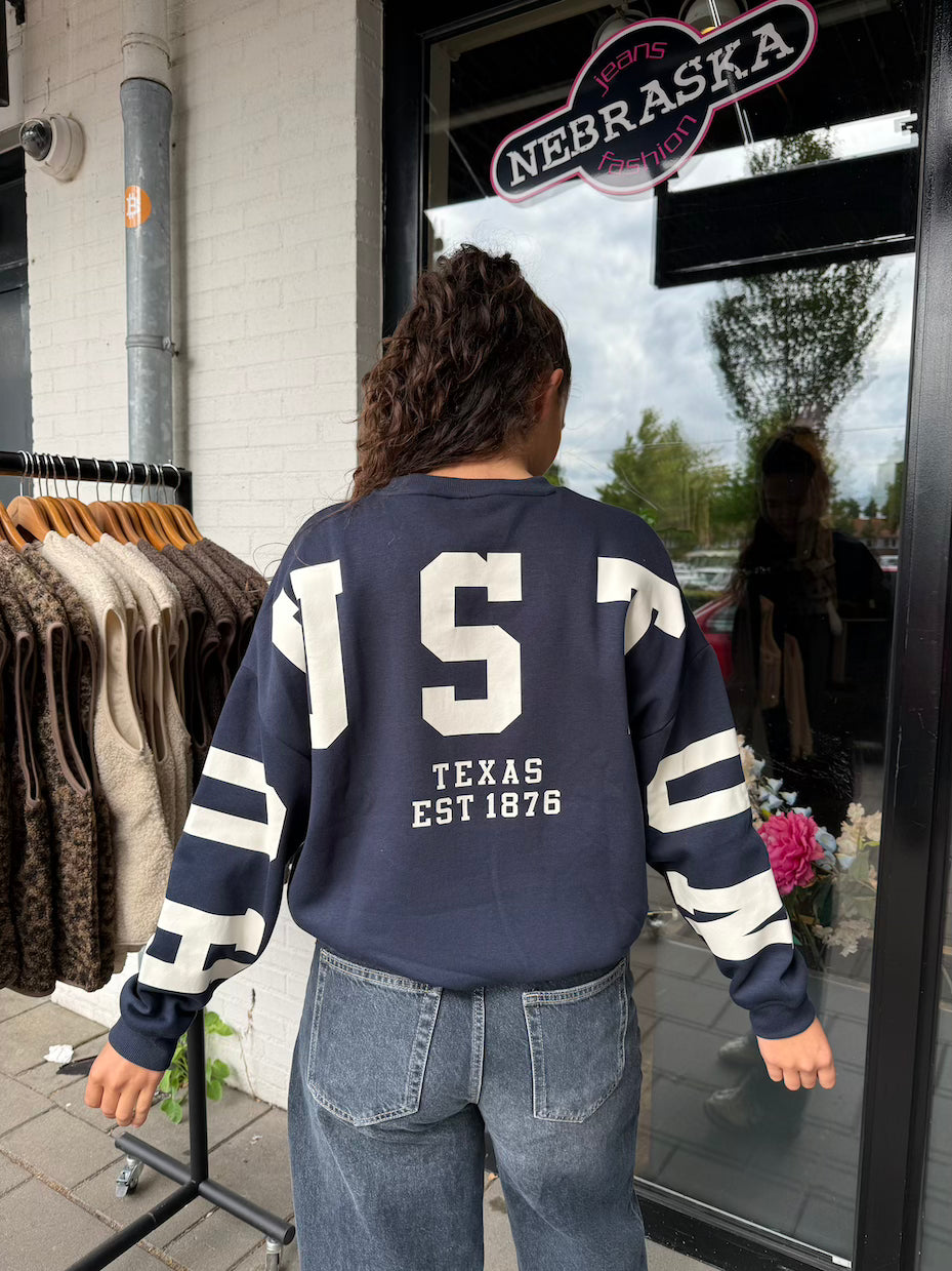 Sweater backprint blauw