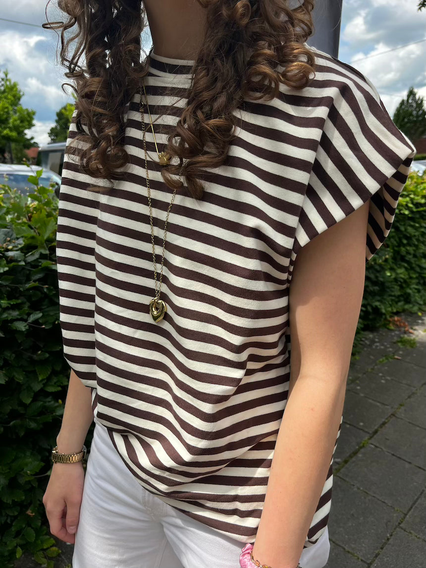 Streep shirt beige/bruin