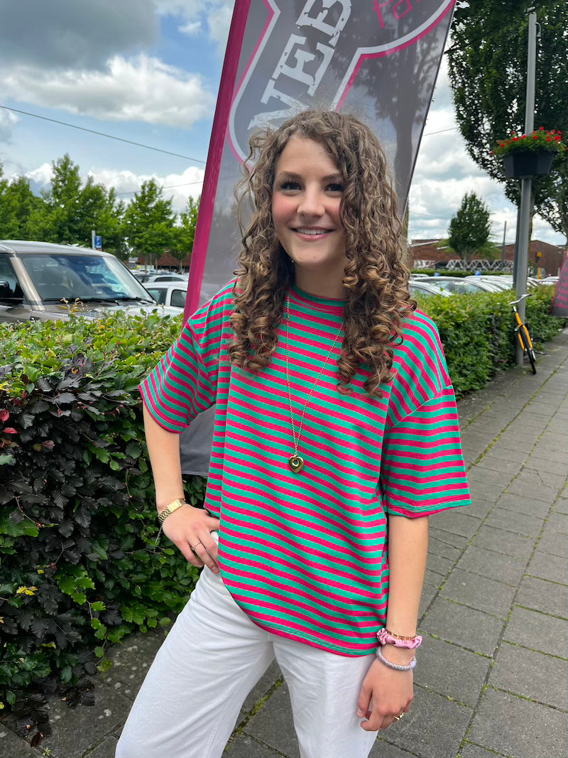 Top streep groen/roze
