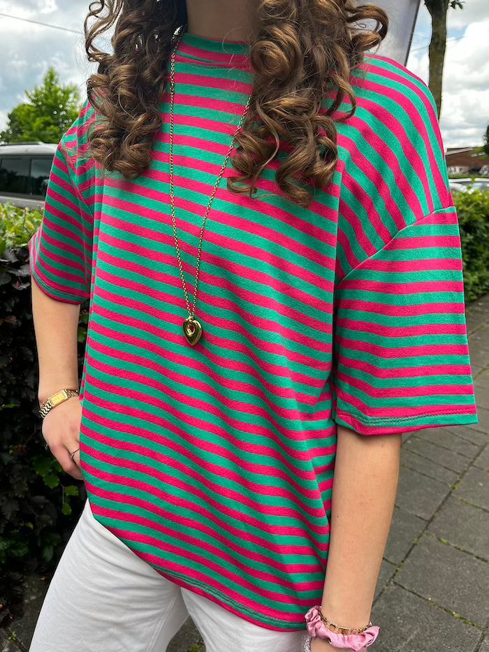 Top streep groen/roze