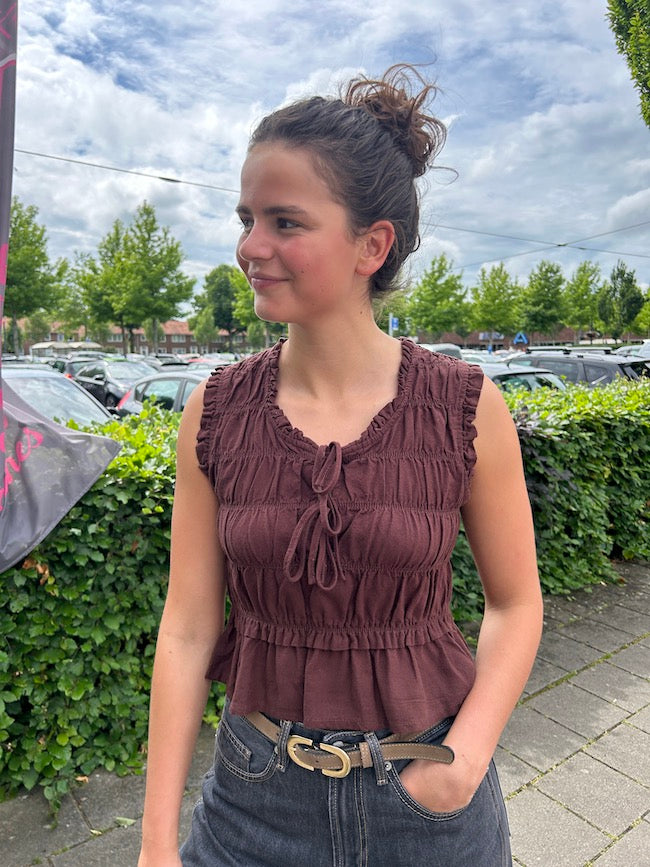 Linen look top bruin
